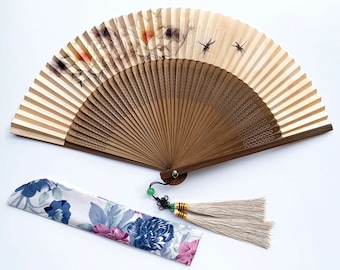 Classic Retro Hand Fan, Flower pattern Folding fan, Parents gift, birthday gift