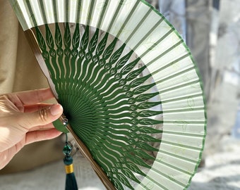 Beautiful Green Leaf Pattern Folding fan, Tree of life hand fan, Parents gift, Birthday gift