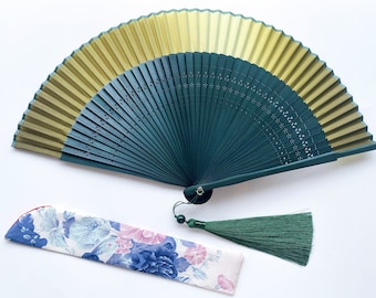 Beautiful Classic Folding fan, Peacock Green Hand Fan, Elegant, Birthday Gift, Decoration home