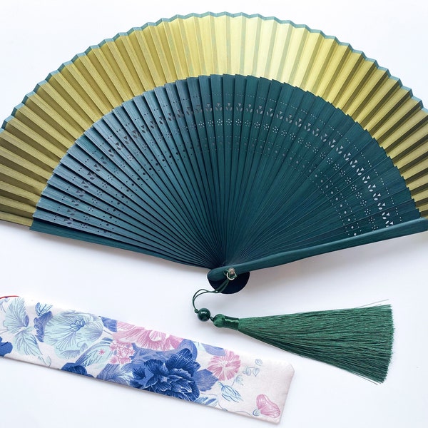 Beautiful Classic Folding fan, Peacock Green Hand Fan, Elegant, Birthday Gift, Decoration home