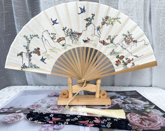 Beautiful Flower landscape Folding fan,Parents gift hand fan