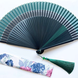 Beautiful Elegant Green hand fan, Antiquity Folding fan, Parents gift, House decoration