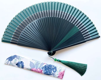Beautiful Elegant Green hand fan, Antiquity Folding fan, Parents gift, House decoration