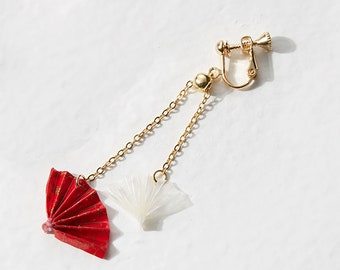 Origami Fan Earrings - Paper Earrings,Fan earrings wife gift earrings, Japanese fan earrings, Pair of handmade origami earrings