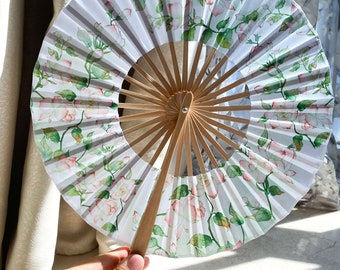 Beautiful Pink Jasmine Flower Pattern hand fan, Antiquity Folding fan, Parents gift, House decoration