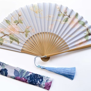 White Elegant Folding fan, Butterfly and Flower hand fan, Parents gift, House decoration