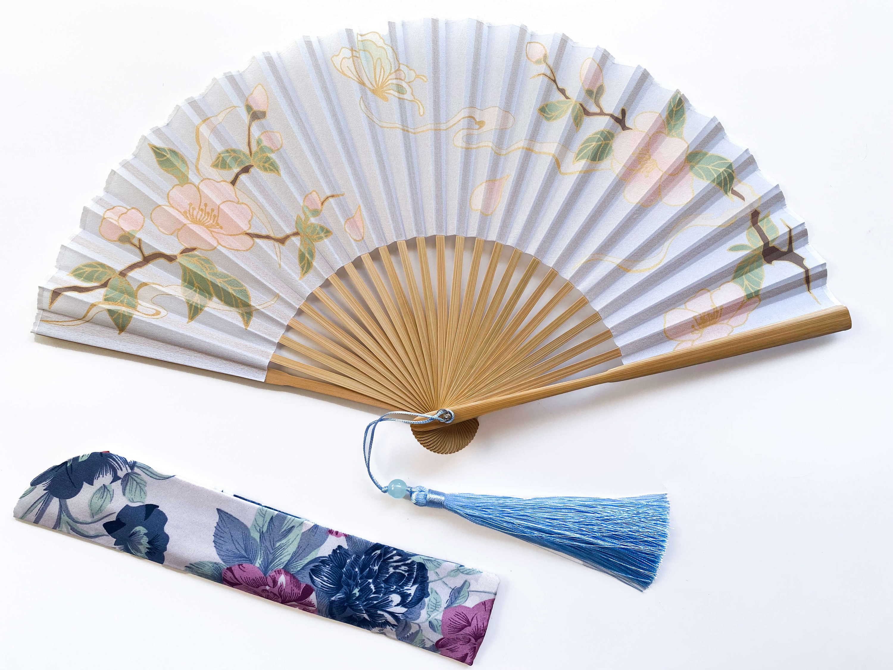 White Elegant Folding fan, Butterfly and Flower hand fan, Parents gift, House decoration