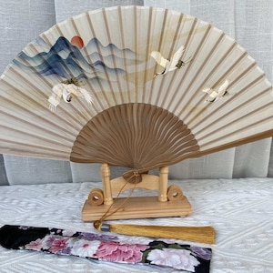 Beautiful mountain sunset Folding fan,elegant crane Folding fan,Parents gift
