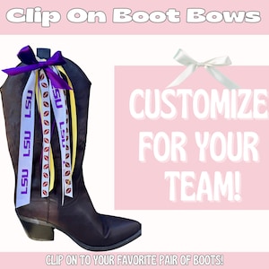 Custom Boot Bows | Boot Ribbons | Clasp On Boot Bows | University | High School | Sports Teams | Custom Team Spirit | Gameday Boot Ribbons