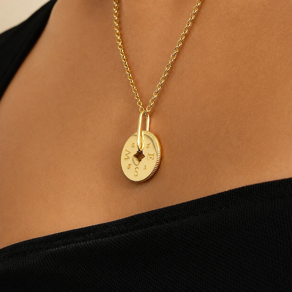 Horizon Compass Necklace for Women, Waterproof 18k Gold Necklace, Meaningful Gift, Travel Jewelry, Graduation Gift, Non Tarnish