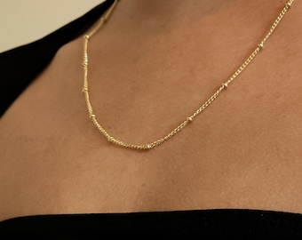 TERRA Chain Necklace, 18k PVD Gold, Waterproof Non Tarnish, Surgical Stainless Steel, Curb satellite, jewelry gift, unisex, Silver, choker