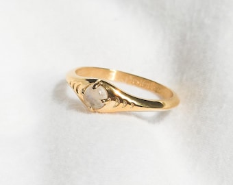 CELESTE Moonstone Ring, Waterproof, gemstone ring, Hypoallergenic, gifts for her, statement ring, cute jewelry, moon phases, 18k gold PVD.