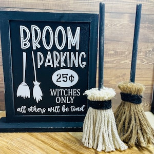 Witch Broom | Tiered Tray Broom | Halloween Tiered Tray | Mini Broom | Wizard Broom | Broom Parking Sign | Halloween Sign | Witches Sign
