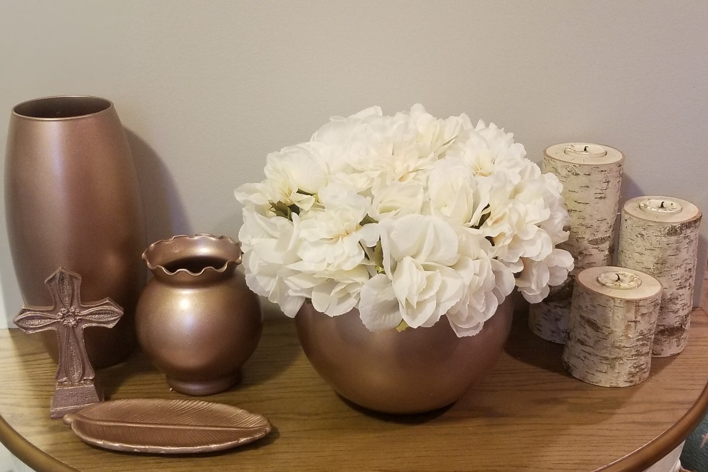 Rose Gold Round Vase With Flowers Etsy UK