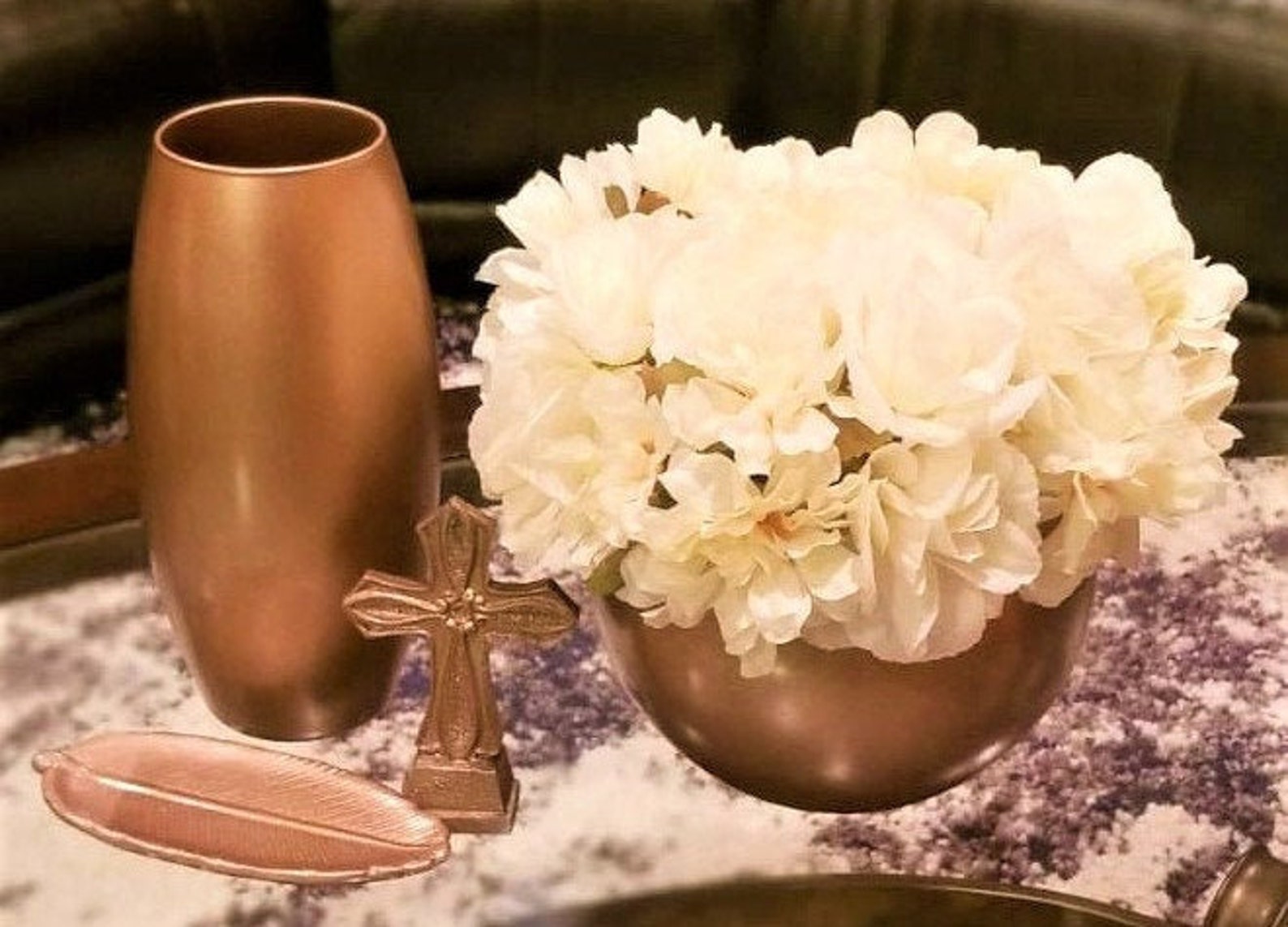 Rose Gold Round Vase With Flowers Etsy UK