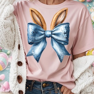 Adorable Easter Bunny Ears Bow PNG, Cute Easter Clipart, Digital Download for Sublimation, Print on Demand, Commercial Use