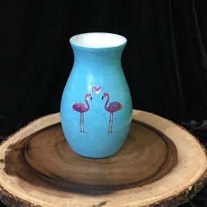 Blue Flamingo "Beachy Love" Glass Vase