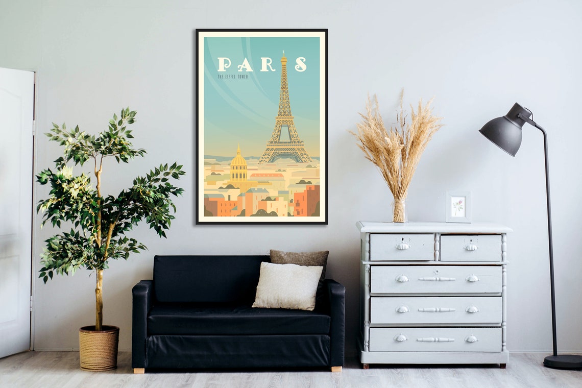 Paris France Minimalist Travel Poster Vintage Wall Art - Etsy