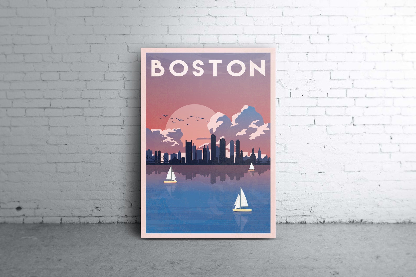 Boston Massachusetts Minimalist Travel Poster Vintage wall Etsy