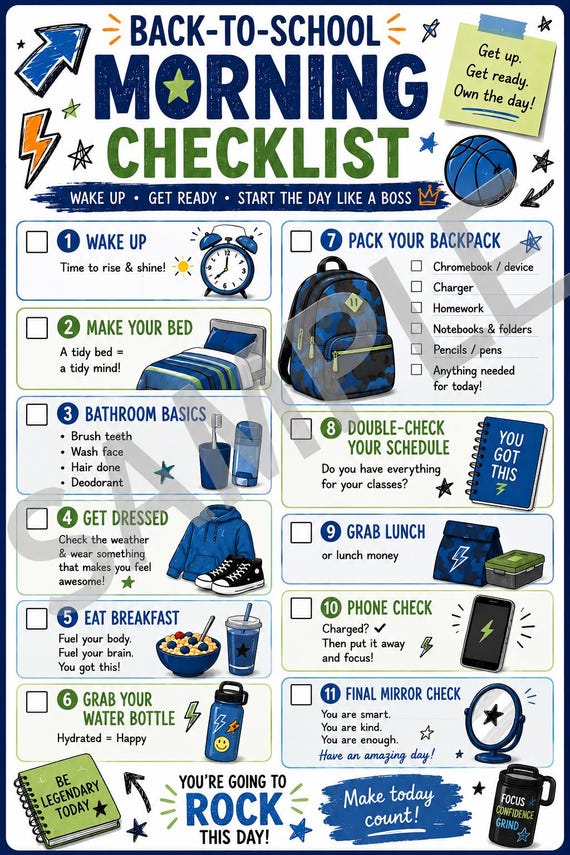 Boys Middle School Morning Checklist