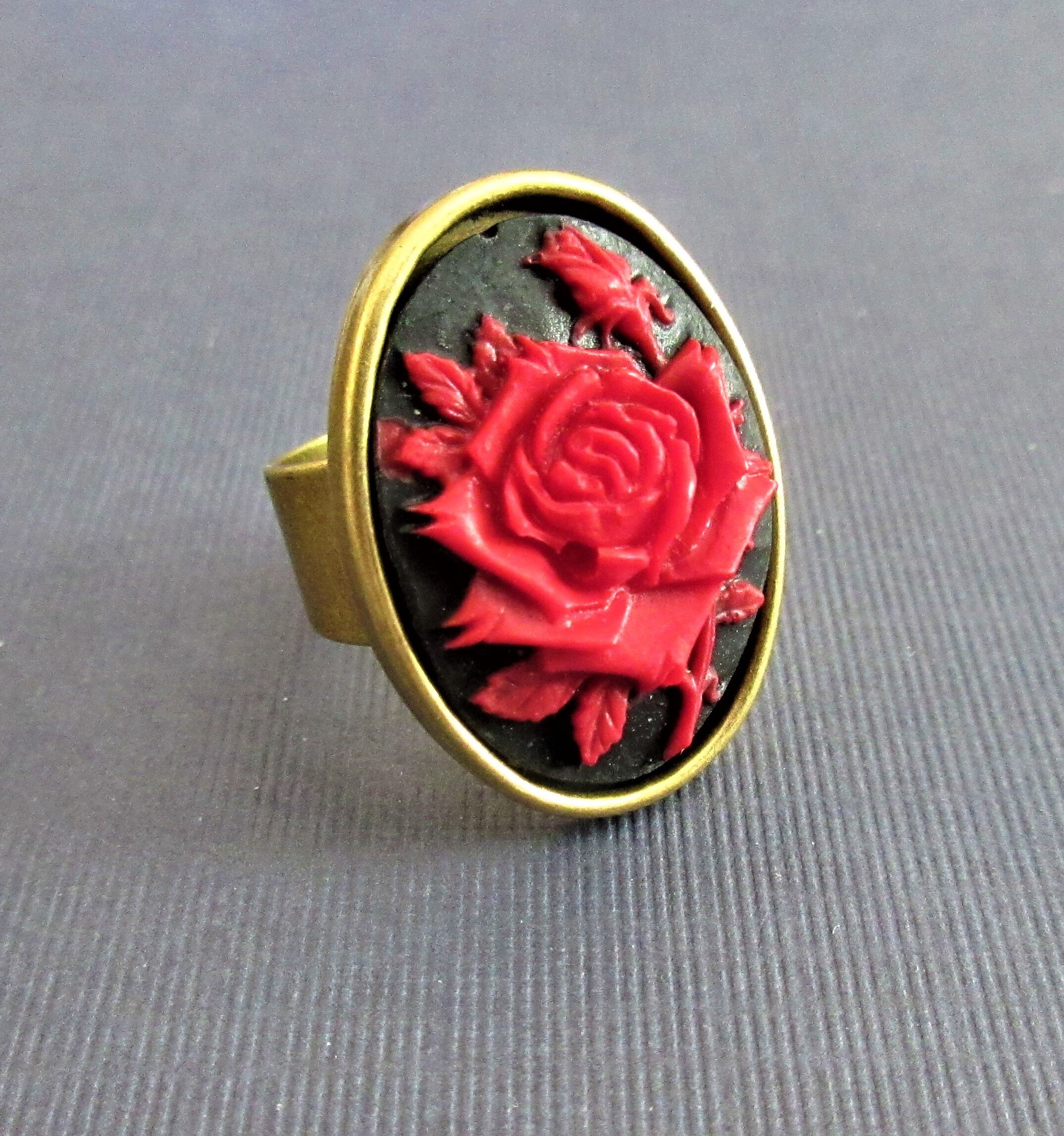 Big red rose ring statement ring cocktail ring Etsy
