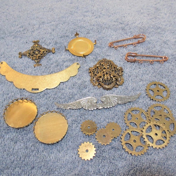 DESTASH Brass Stamping Lot 19 Pieces USA made Jewelry Embellishing DIY