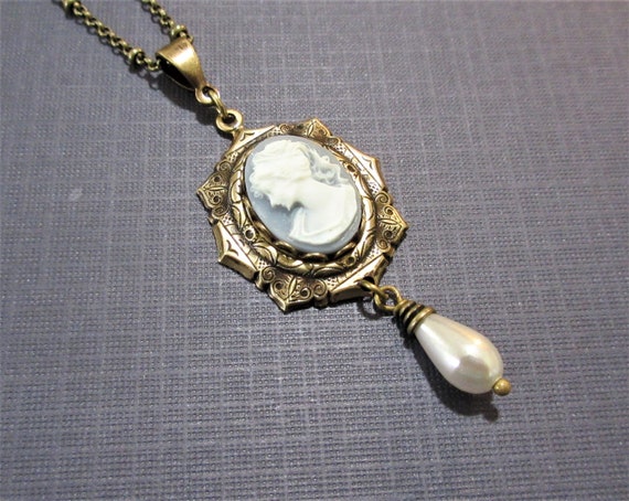 Blue cameo necklace vintage Victorian jewelry hypoallergenic nickel free Etsy