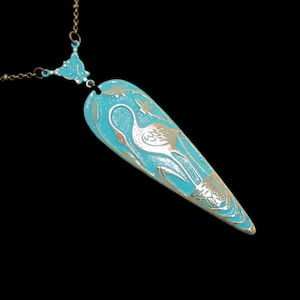 Heron Crane Necklace Water Birds Turquoise Verdigris Patina Nickel Free Woodland Nature Lover Bird Watcher