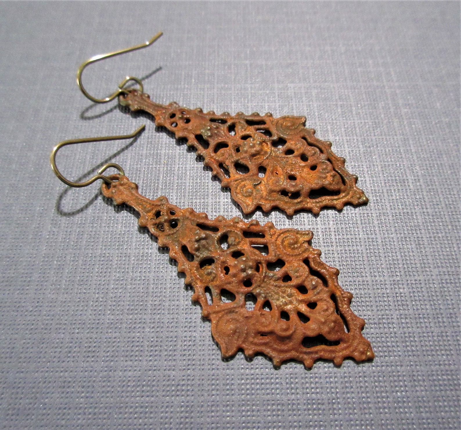 Rusty metal earrings rustic filigree earrings vintage earrings Etsy