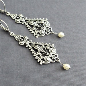 Silver filigree earrings vintage earrings Victorian earrings hypoallergenic nickel free Victorian lever back made in USA