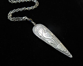 Silver Crane or Heron Necklace Water Birds Gift for Bird Watcher Art Deco hypoallergenic nickel free