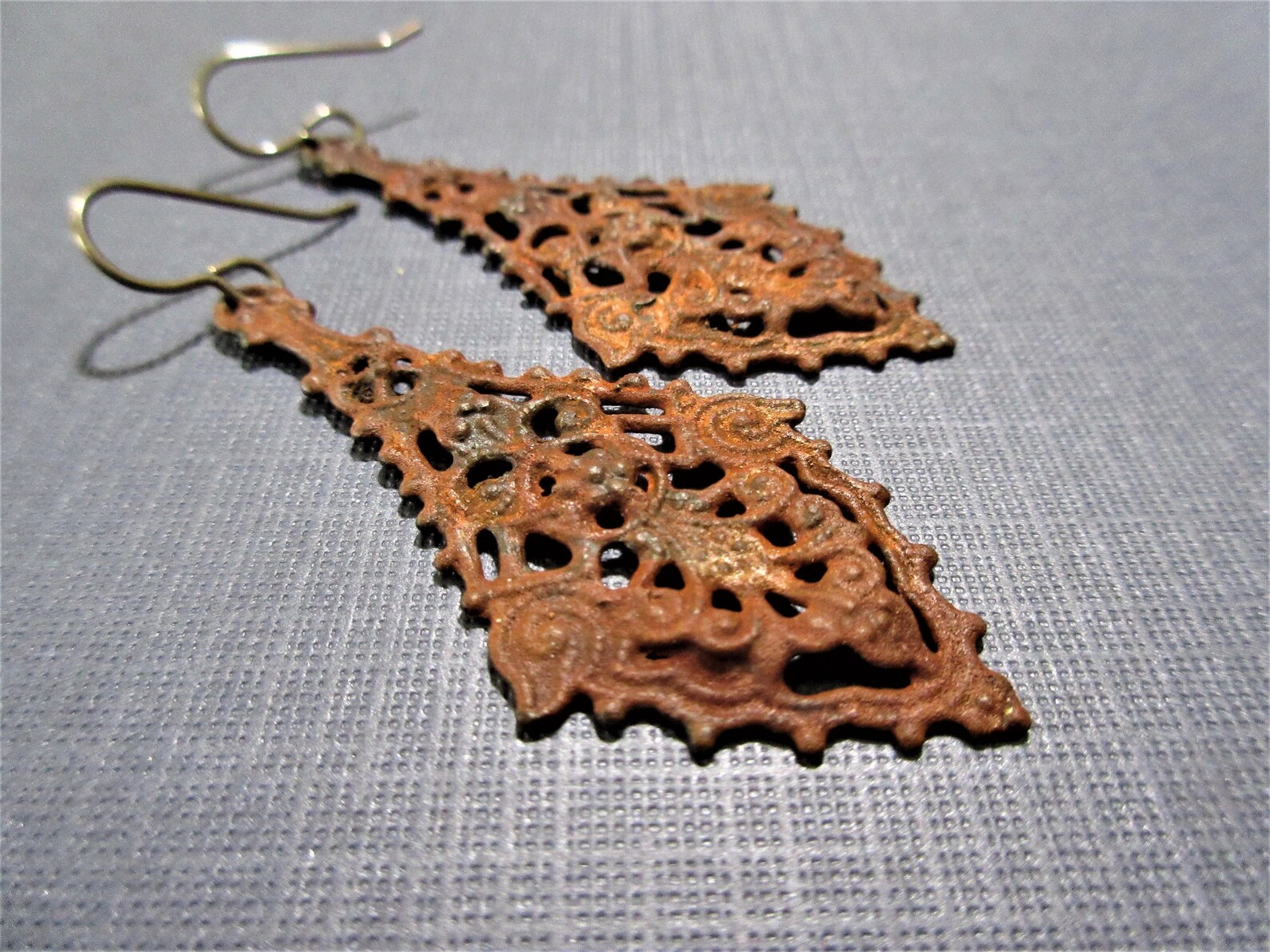 Rusty metal earrings rustic filigree earrings vintage earrings Etsy