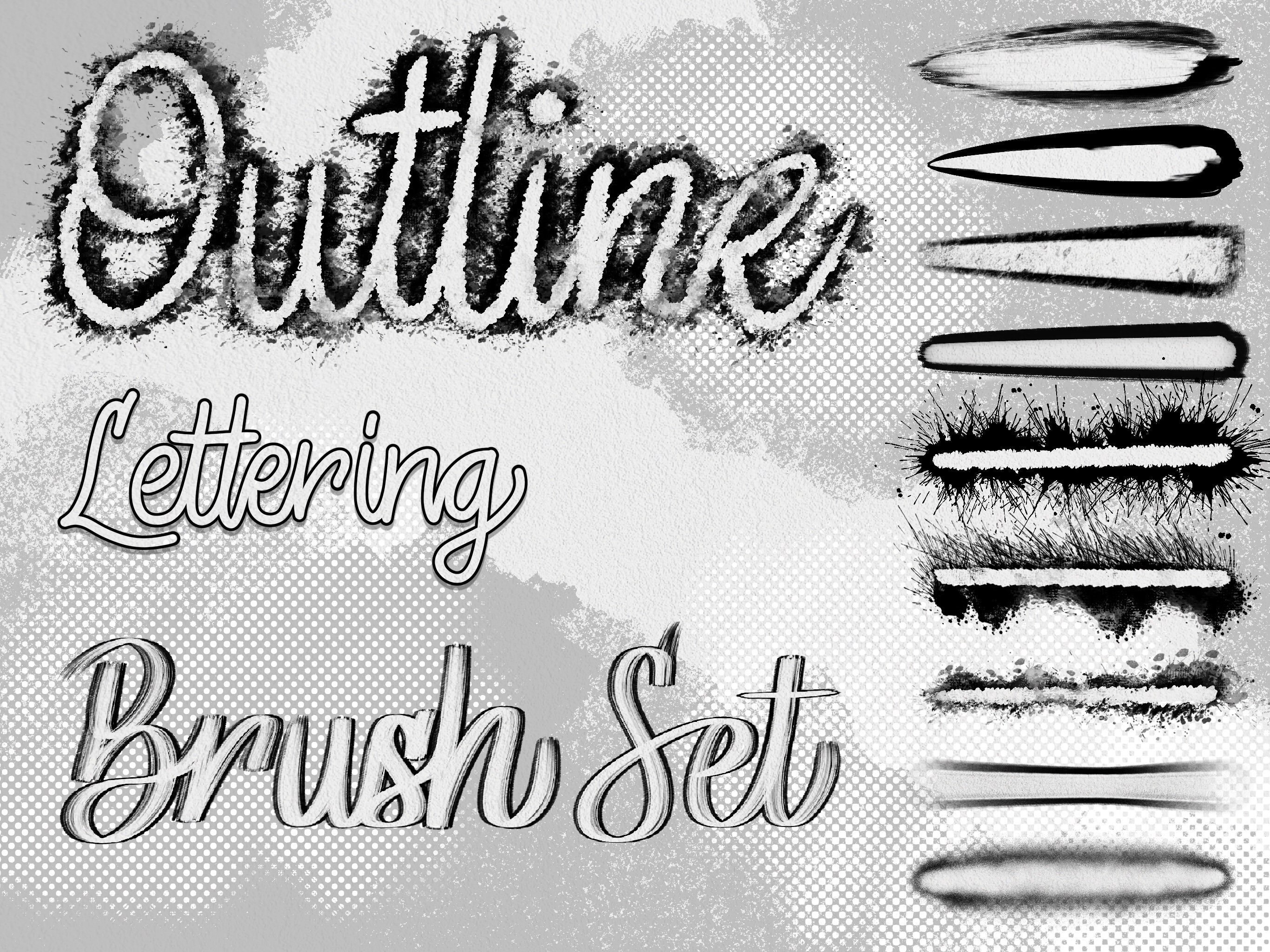 22 Pieces of Outline Brush Set / Outline Lettering Brush Set / Etsy