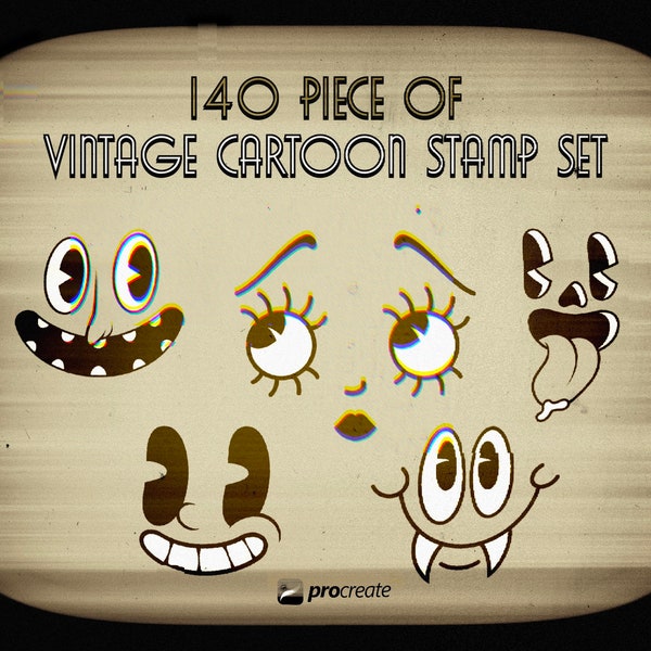 1930s Retro Cartoon Faces Procreate Stamp Set / Vintage Cartoon Stamp Set / Face Stamps / Eye Stamps / Nose Stamps / Mouth Stamps