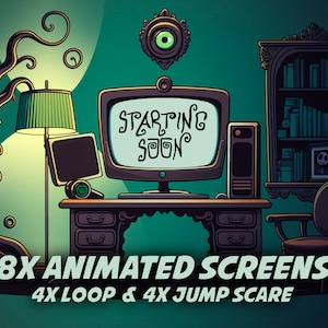 4x2 8 Spooky Animated Stream Screen junto con el sonido para tu Twitch, Youtube / Jump Scare Animated Screan / Haz una pequeña broma a tu