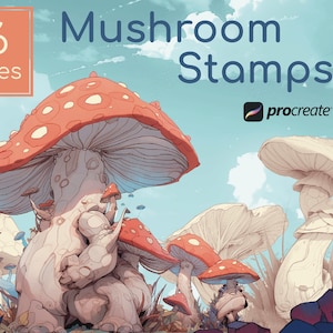 Set di 96 timbri Premium Procreate Mushroom - Illustrazioni botaniche pronte per essere dipinte