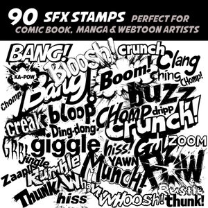 90 SFX Stamps for Procreate.  Time Saver for Comic book / Manga / Webtoon