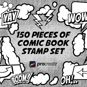 150 Procreate Comic Book Stamps: Dialogue, Sound Effects (Digital Download)