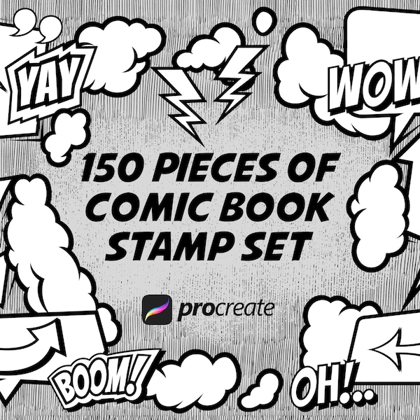 150 Pieces of Comic Book Stamps Set for Procreate/ Dialouge Boxes / Boom Clouds / Sound Effects / Expression Effects / Arrows