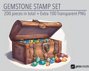 200 Unique Gemstone Stamps for Procreate + 100 Pieces of Gem PNG Clipart Set - Fashion Designer's Essential Kit