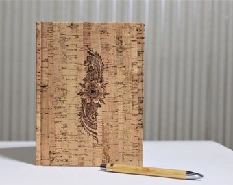 Libreta con textura de corcho grabada a mano con diseño de henna/mehndi