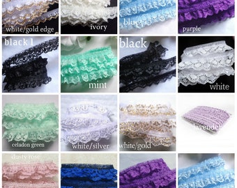 Lovely ruffled lace trim 1//2 inch wide = selling by the yard //select color//
