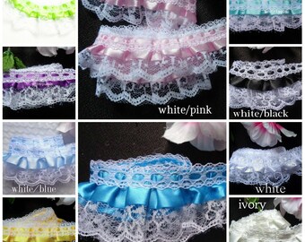 Lovely ruffled lace trim 1//2 inch wide = selling by the yard //select color//