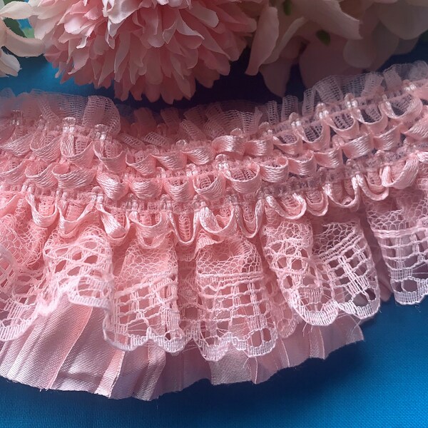 Ruffle pleated elastic lace 2 1/2 inch wide selling by the yard-select color