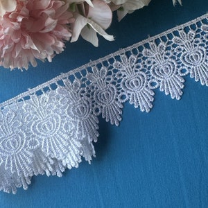 2 1/4 inch wide white Venise lace trim 1.08 yard cut