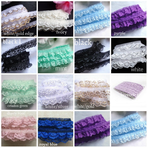 Ruffled Lace Trim 5/8 inch wide selling by the yard-select color
