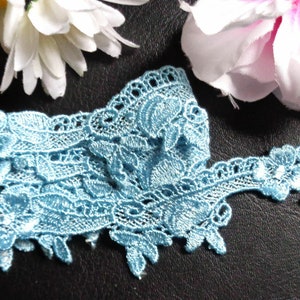 1 inch wide embroidered lace trim selling by the yard blue color