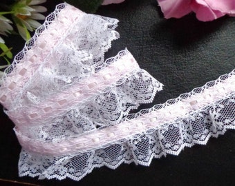 Soft Ruffled Lace with Ribbon, 1+1/2 inch wide select color selling by the yard