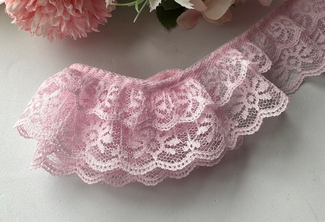 2 Inch Wide Pink Double Ruffle Lace Trim Price per Yard - Etsy