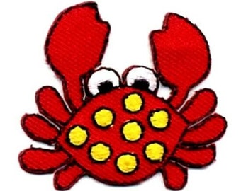 Embroidered Iron-On Applique Crab, 1+1/2 inch